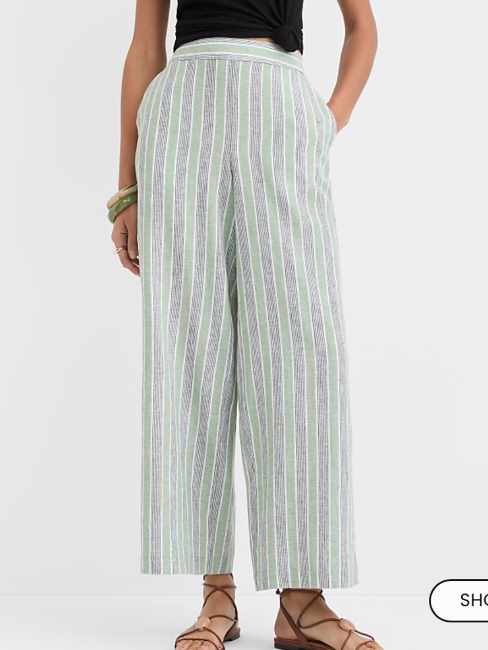 LOFT Pull On Wide Leg Pants in Striped Linen Cotton